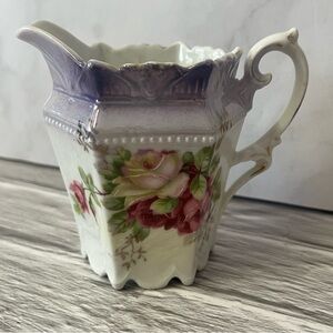 Vintage Victorian Style Porcelain Lusterware Floral Creamer Signed